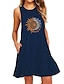 Floral Comfort: Women's Plus Size Casual Cotton Nightgown with Sleeveless Design & Pockets Dark Blue