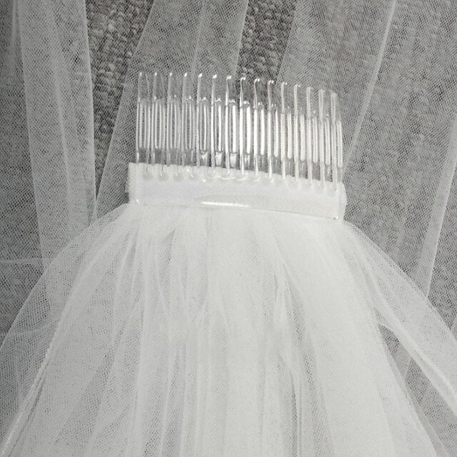 Elegant Two-Tier Classic Tulle Wedding Veil -Shoulder Length, Pure Color Design for a Timeless Touch Ivory Ivory-