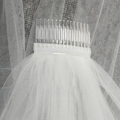 Elegant Two-Tier Classic Tulle Wedding Veil -Shoulder Length, Pure Color Design for a Timeless Touch Ivory Ivory-