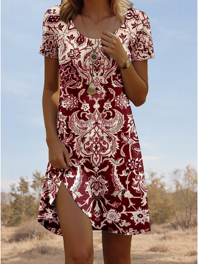 Stylish Women's Mini Casual T-Shirt Dress - Perfect for Vacation and Daily Wear Maroon / S Maroon / M Maroon / L Maroon / S-Maroon / M-Maroon / L-Maroon / XL-Maroon / 2XL-Pink / S-Pink / M-Pink / L-Pink / XL-Pink / 2XL-Blue / S-Blue / M-Blue / L-Blue / XL-Blue / 2XL-