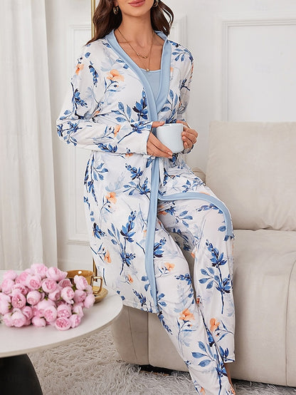 Chic Flower Patchwork Pajama Set: Comfortable Rose Red & Gray Loungewear Gray / S Gray / M 