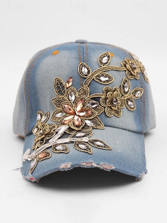 Bohemian Chic Women's Sun Hat - Stylish Sky Blue Cotton Baseball Cap Sky Blue Dark Blue Blue / White Sky Blue-Dark Blue-Blue / White-Blue-