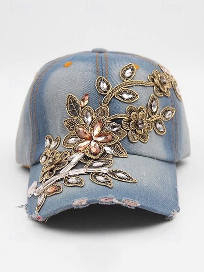 Bohemian Chic Women's Sun Hat - Stylish Sky Blue Cotton Baseball Cap Sky Blue Dark Blue Blue / White Sky Blue-Dark Blue-Blue / White-Blue-