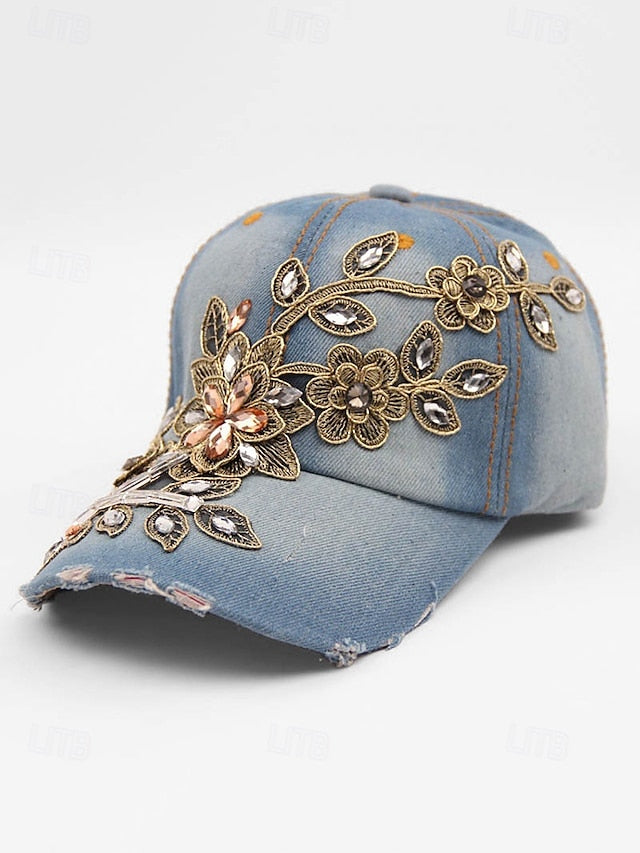 Bohemian Chic Women's Sun Hat - Stylish Sky Blue Cotton Baseball Cap Sky Blue Dark Blue Blue / White Sky Blue-Dark Blue-Blue / White-Blue-