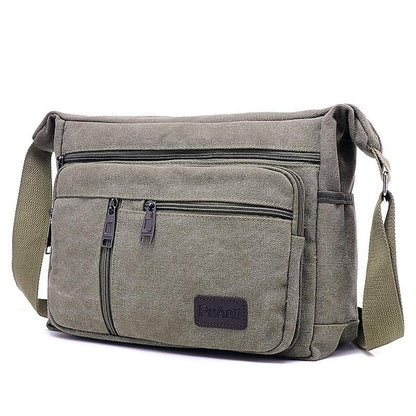 Versatile Men's Canvas Crossbody Bag - Shoulder Tote with Large Capacity Army Green Coffee khaki Army Green-Coffee-khaki-Black-Blue-