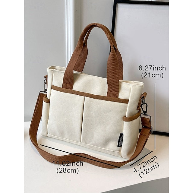 Versatile Women's Canvas Tote Crossbody Bag with Multiple Pockets - Stylish and Spacious for Daily Use Green Black Khaki Green-Black-Khaki-White-
