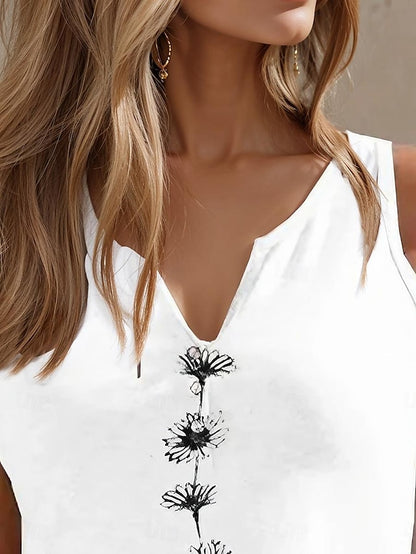 Floral V-Neck Camisole Tank Top for Women - Casual Sleeveless Style in Black, White, and Green White / S White / M White / L White / S-White / M-White / L-White / XL-White / 2XL-Black / S-Black / M-Black / L-Black / XL-Black / 2XL-Green / S-Green / M-Green / L-Green / XL-Green / 2XL-