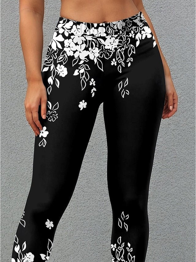 Floral Full-Length Leggings for Women - Elegant Black Design Perfect for Fall Black / S Black / M Black / L Black / S-Black / M-Black / L-Black / XL-Black / 2XL-
