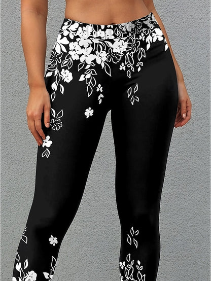Floral Full-Length Leggings for Women - Elegant Black Design Perfect for Fall Black / S Black / M Black / L Black / S-Black / M-Black / L-Black / XL-Black / 2XL-