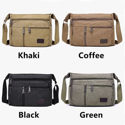 Versatile Men's Canvas Crossbody Bag - Shoulder Tote with Large Capacity Army Green Coffee khaki Army Green-Coffee-khaki-Black-Blue-