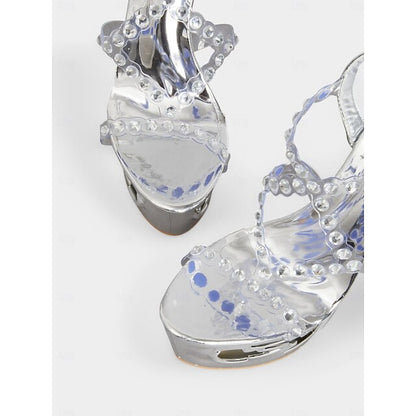 Elegant Rhinestone Fantasy Heels - Open Toe Sculptural Design for Weddings & Parties
