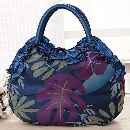 Chic Women's Silk Handbag for Parties & Daily Use – Durable, Anti-Dust Floral Design Blue khaki Black Blue-khaki-Black-Purple-Red-