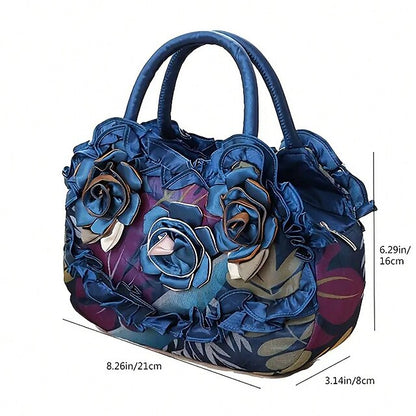 Chic Women's Silk Handbag for Parties & Daily Use – Durable, Anti-Dust Floral Design Blue khaki Black Blue-khaki-Black-Purple-Red-