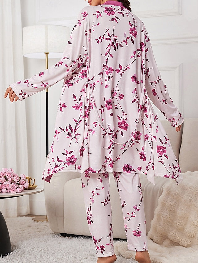 Chic Flower Patchwork Pajama Set: Comfortable Rose Red & Gray Loungewear Gray / S Gray / M 