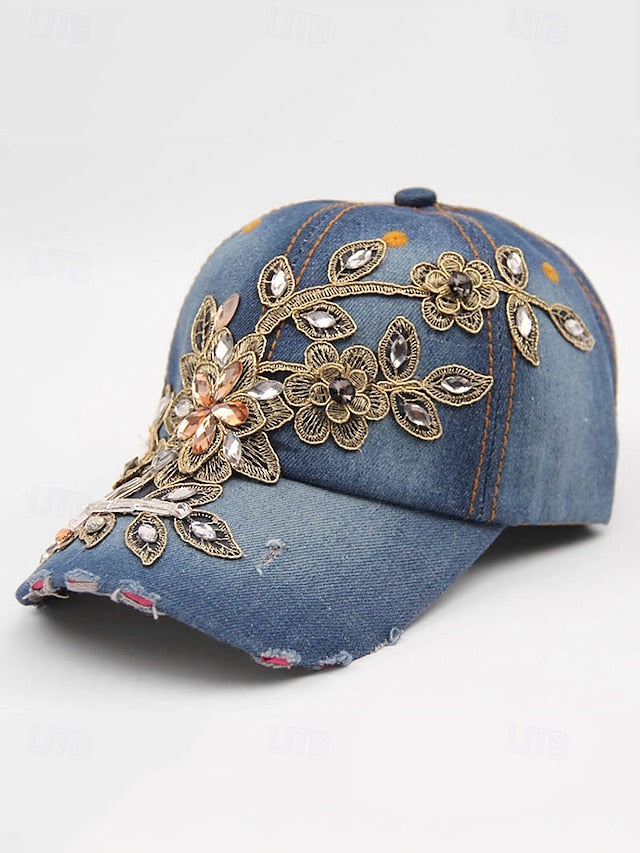Bohemian Chic Women's Sun Hat - Stylish Sky Blue Cotton Baseball Cap Sky Blue Dark Blue Blue / White Sky Blue-Dark Blue-Blue / White-Blue-