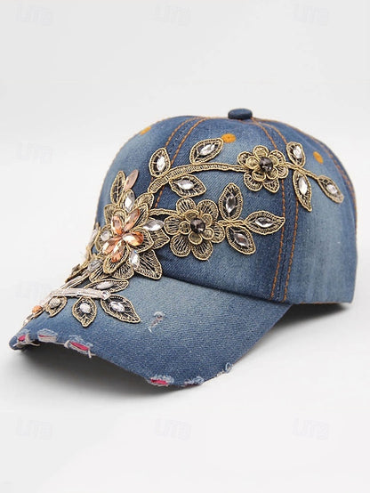 Bohemian Chic Women's Sun Hat - Stylish Sky Blue Cotton Baseball Cap Sky Blue Dark Blue Blue / White Sky Blue-Dark Blue-Blue / White-Blue-