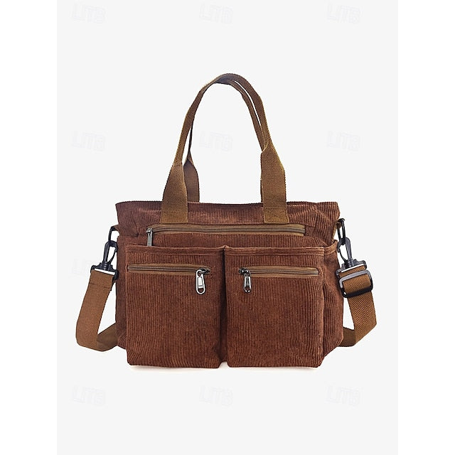 Stylish Women's Corduroy Crossbody Hobo Bag with Multiple Pockets - Large Capacity Coffee White Army Green Coffee-White-Army Green-Black-