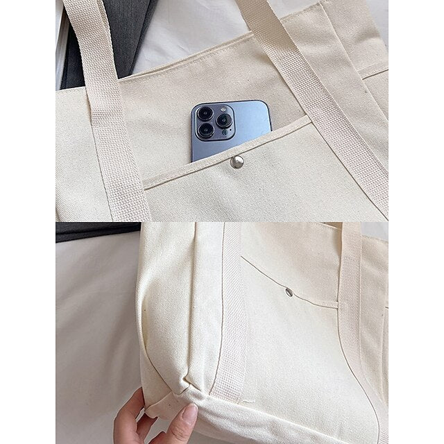 Versatile Women's Canvas Tote Bag - Stylish Large Capacity Shoulder Bag Khaki White Black Khaki-White-Black-