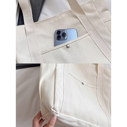 Versatile Women's Canvas Tote Bag - Stylish Large Capacity Shoulder Bag Khaki White Black Khaki-White-Black-