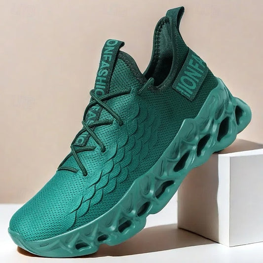 Men's Stylish Slip-Resistant Lace-Up Sneakers - Unique Tissage Design in Yellow, Green, and Gray