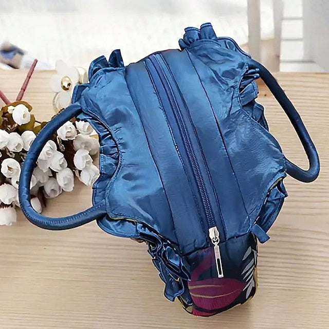 Chic Women's Silk Handbag for Parties & Daily Use – Durable, Anti-Dust Floral Design Blue khaki Black Blue-khaki-Black-Purple-Red-