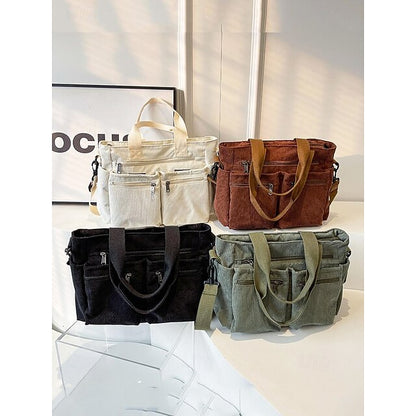 Stylish Women's Corduroy Crossbody Hobo Bag with Multiple Pockets - Large Capacity Coffee White Army Green Coffee-White-Army Green-Black-