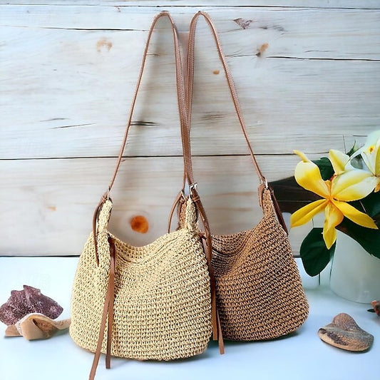 Chic Woven Straw Crossbody Bag - Versatile Shoulder Hobo Bag Beige Coffee Beige-Coffee-