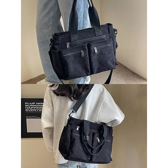 Stylish Women's Corduroy Crossbody Hobo Bag with Multiple Pockets - Large Capacity Coffee White Army Green Coffee-White-Army Green-Black-