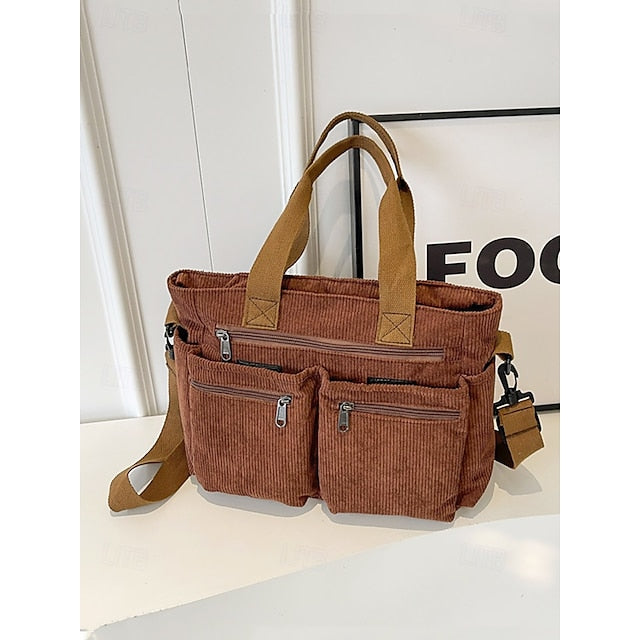 Stylish Women's Corduroy Crossbody Hobo Bag with Multiple Pockets - Large Capacity Coffee White Army Green Coffee-White-Army Green-Black-