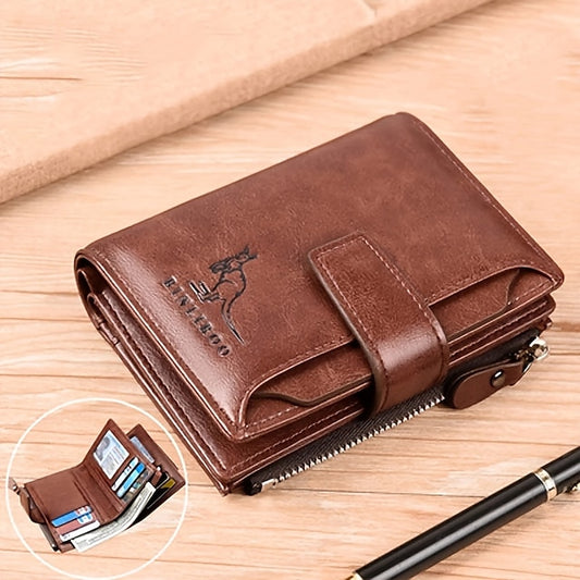 Modern RFID-Blocking PU Leather Coin Purse Wallet - Stylish & Secure Brown Khaki Black Brown-Khaki-Black-