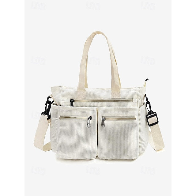 Stylish Women's Corduroy Crossbody Hobo Bag with Multiple Pockets - Large Capacity Coffee White Army Green Coffee-White-Army Green-Black-