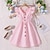 Enchanting 3D Striped Ruffle Dress for Girls – Sweet Summer A-Line Dress for Ages 4-12 Pink
