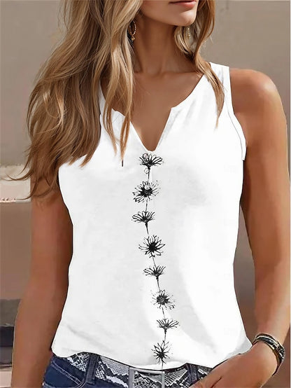 Floral V-Neck Camisole Tank Top for Women - Casual Sleeveless Style in Black, White, and Green White / S White / M White / L White / S-White / M-White / L-White / XL-White / 2XL-Black / S-Black / M-Black / L-Black / XL-Black / 2XL-Green / S-Green / M-Green / L-Green / XL-Green / 2XL-