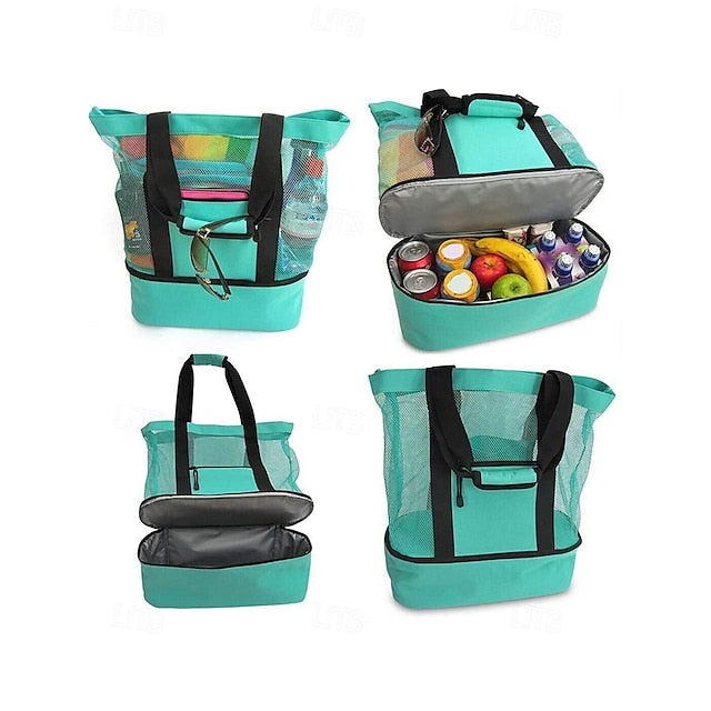 Stylish Insulated Mesh Tote Bags for Women - Large Capacity Casual Shoulder Bag Green Blue Black Green-Blue-Black-Rose Pink-