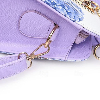 Stylish PU Leather Handbag for Women – Large Capacity Geometric Flower Design Purple Green Wine Purple-Green-Wine-Red-Black-