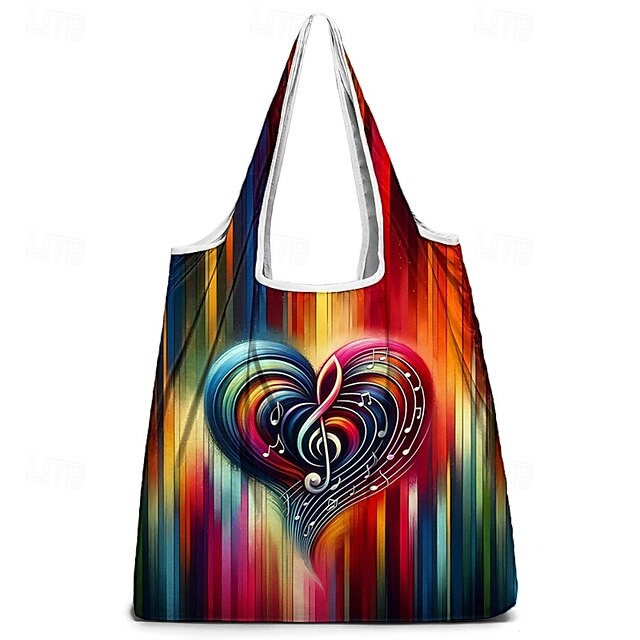 Vibrant Heart Note Tote Bag: Lightweight, Foldable & Stylish for Everyday Use Rainbow Purple Green Rainbow-Purple-Green-