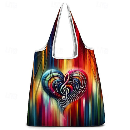 Vibrant Heart Note Tote Bag: Lightweight, Foldable & Stylish for Everyday Use Rainbow Purple Green Rainbow-Purple-Green-