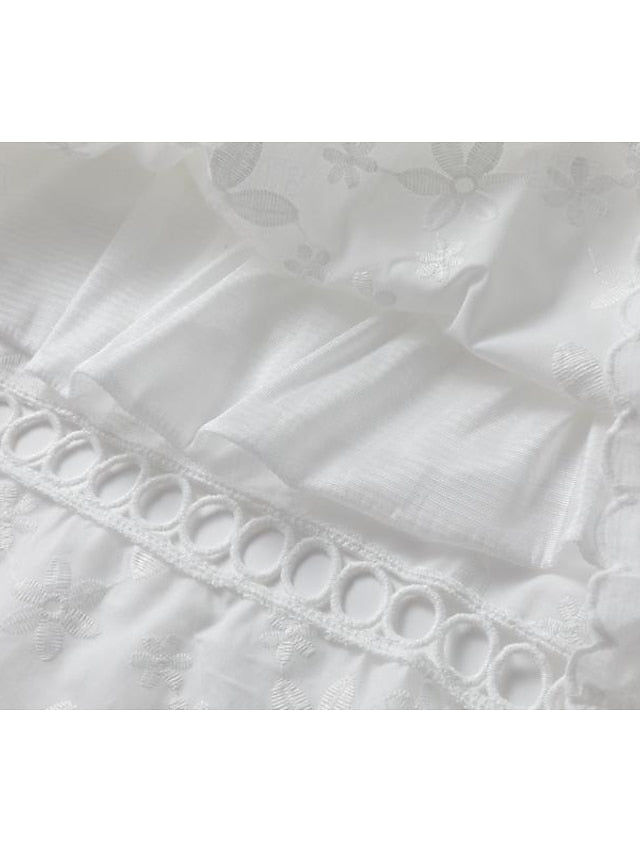 Elegant Sleeveless White Floral Lace Dress with Ruffle Trim for Summer White / S White / M White / L White / S-White / M-White / L-White / XL-White / 2XL-White / 3XL-