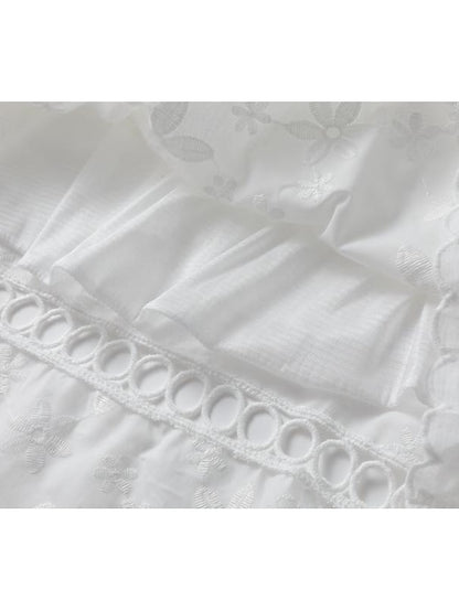 Elegant Sleeveless White Floral Lace Dress with Ruffle Trim for Summer White / S White / M White / L White / S-White / M-White / L-White / XL-White / 2XL-White / 3XL-