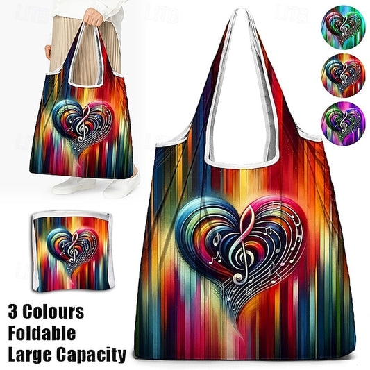 Vibrant Heart Note Tote Bag: Lightweight, Foldable & Stylish for Everyday Use Rainbow Purple Green Rainbow-Purple-Green-