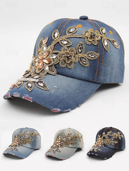 Bohemian Chic Women's Sun Hat - Stylish Sky Blue Cotton Baseball Cap Sky Blue Dark Blue Blue / White Sky Blue-Dark Blue-Blue / White-Blue-