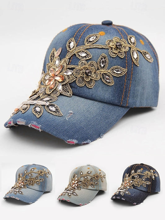Bohemian Chic Women's Sun Hat - Stylish Sky Blue Cotton Baseball Cap Sky Blue Dark Blue Blue / White Sky Blue-Dark Blue-Blue / White-Blue-