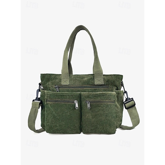 Stylish Women's Corduroy Crossbody Hobo Bag with Multiple Pockets - Large Capacity Coffee White Army Green Coffee-White-Army Green-Black-
