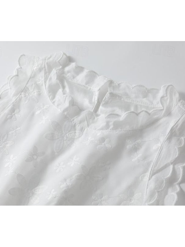 Elegant Sleeveless White Floral Lace Dress with Ruffle Trim for Summer White / S White / M White / L White / S-White / M-White / L-White / XL-White / 2XL-White / 3XL-