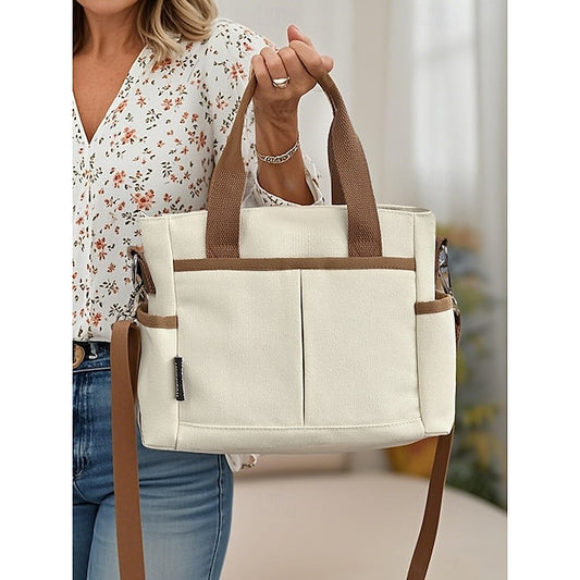 Versatile Women's Canvas Tote Crossbody Bag with Multiple Pockets - Stylish and Spacious for Daily Use Green Black Khaki Green-Black-Khaki-White-