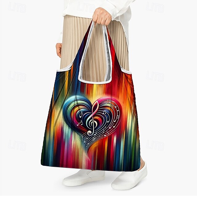 Vibrant Heart Note Tote Bag: Lightweight, Foldable & Stylish for Everyday Use Rainbow Purple Green Rainbow-Purple-Green-