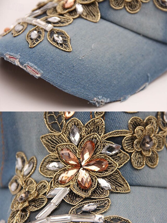 Bohemian Chic Women's Sun Hat - Stylish Sky Blue Cotton Baseball Cap Sky Blue Dark Blue Blue / White Sky Blue-Dark Blue-Blue / White-Blue-