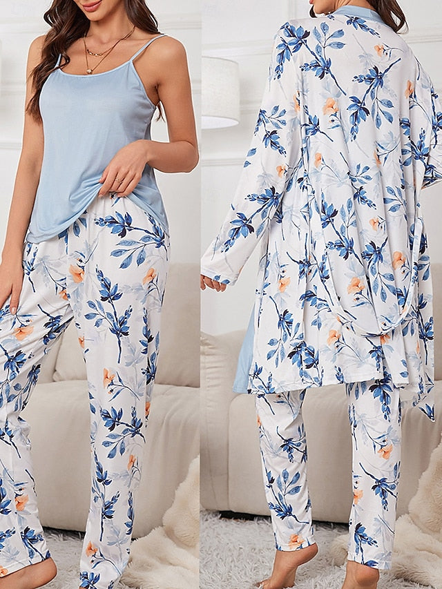 Chic Flower Patchwork Pajama Set: Comfortable Rose Red & Gray Loungewear Gray / S Gray / M 