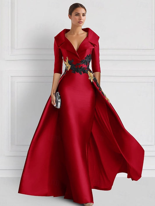 Elegant Vintage Red A-Line Evening Gown with Embroidered Appliques