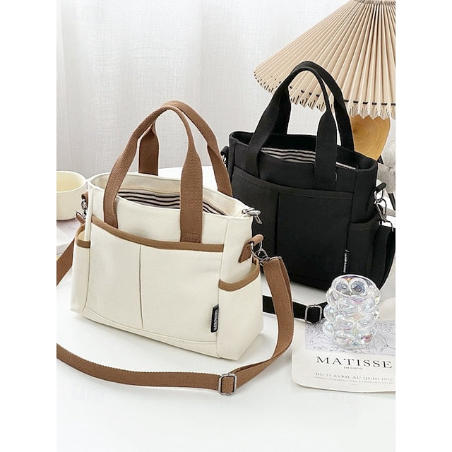 Versatile Women's Canvas Tote Crossbody Bag with Multiple Pockets - Stylish and Spacious for Daily Use Green Black Khaki Green-Black-Khaki-White-